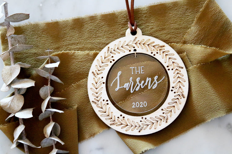 custom christmas wreath wood + acrylic ornament