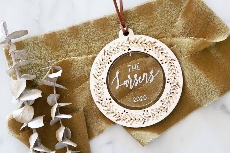 custom christmas wreath wood + acrylic ornament
