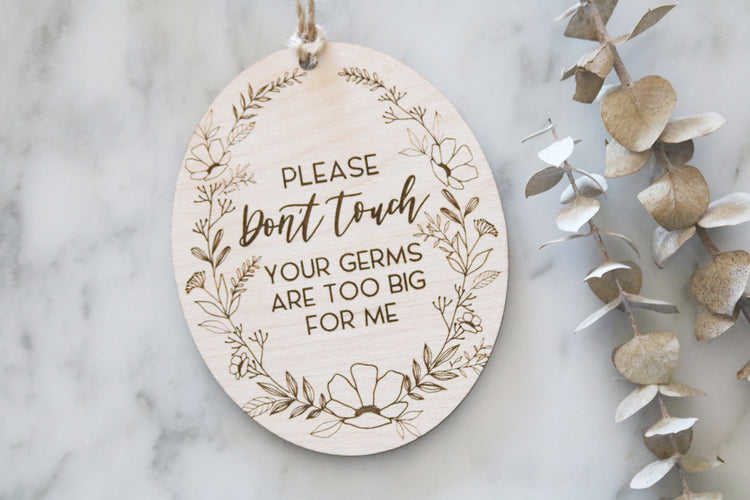 don't touch baby car seat wood tag