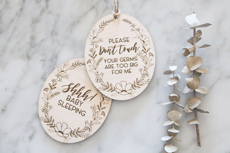 sleeping baby wood door hanger sign