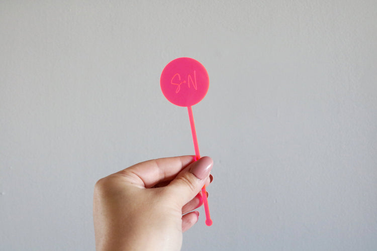custom wedding drink stir sticks | clear or fluorescent pink