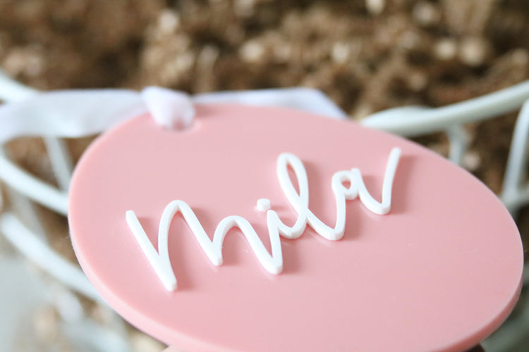 custom calligraphy egg easter basket acrylic name tag | choose your color