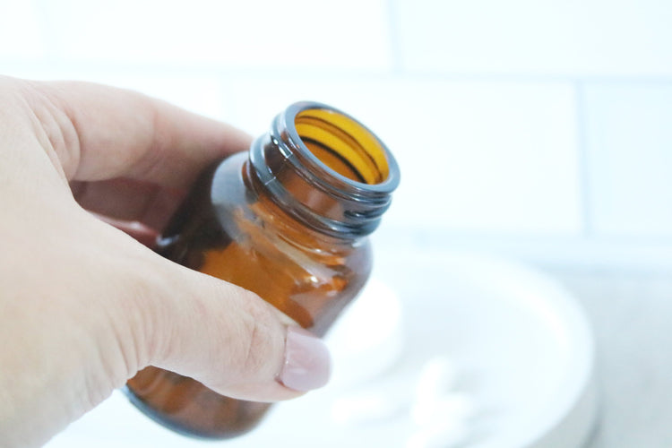 custom calligraphy amber glass pill bottle | MINI