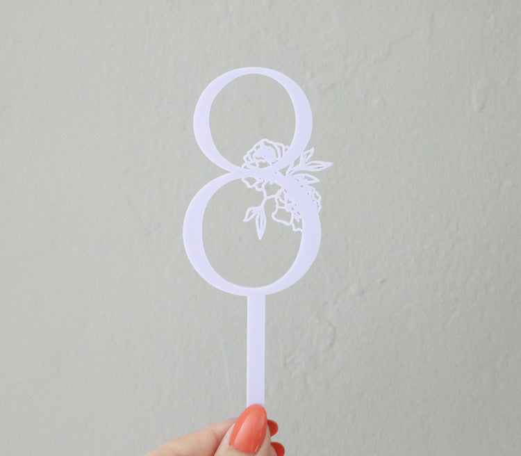 single number floral acrylic cake topper | CHOOSE YOUR NUMBER + COLOR