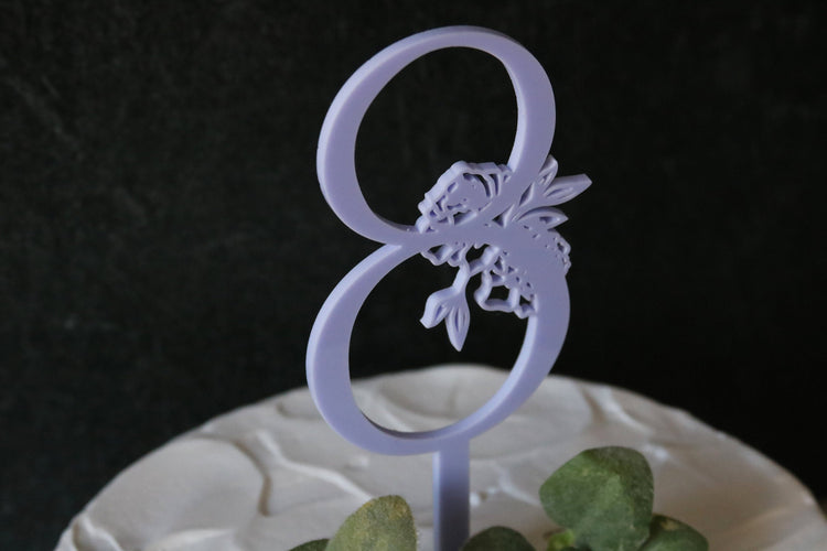 single number floral acrylic cake topper | CHOOSE YOUR NUMBER + COLOR