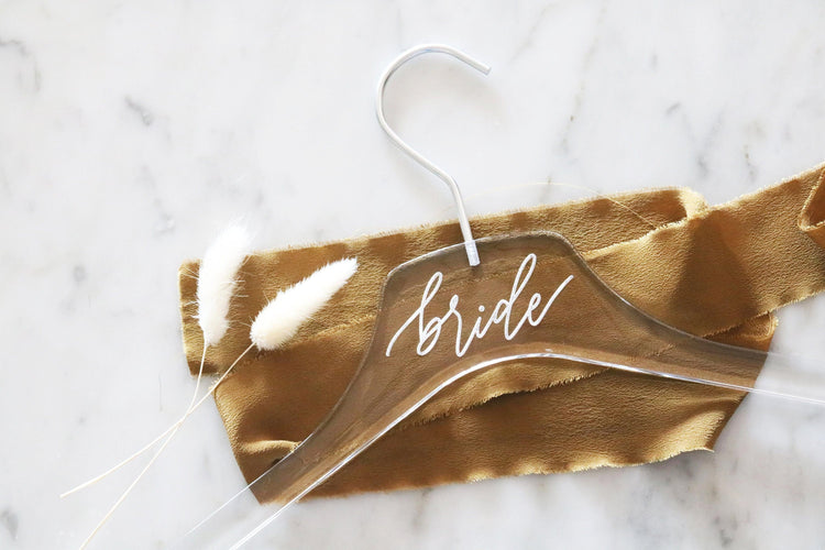 custom engraved calligraphy acrylic wedding hanger | GOLD or SILVER hook
