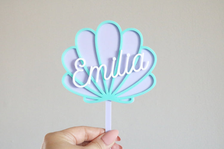 custom mermaid clam shell acrylic cake topper