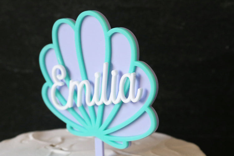 custom mermaid clam shell acrylic cake topper