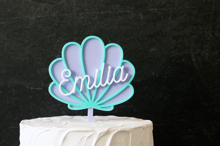 custom mermaid clam shell acrylic cake topper