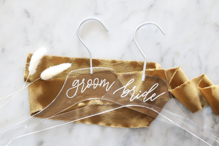 custom engraved calligraphy acrylic wedding hanger | GOLD or SILVER hook