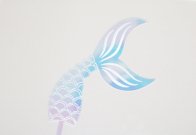 colorful iridescent mermaid tail acrylic cake or cupcake topper