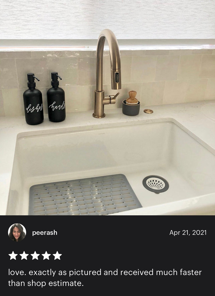 HANDS + DISHES | calligraphy black glass soap dispenser set