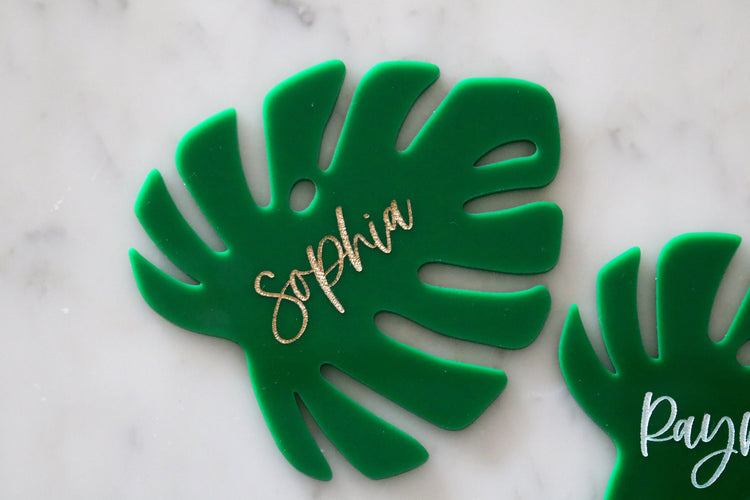 custom monstera acrylic escort place cards