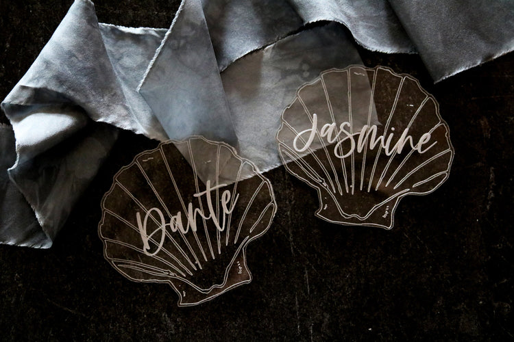 custom sea shell acrylic escort place cards