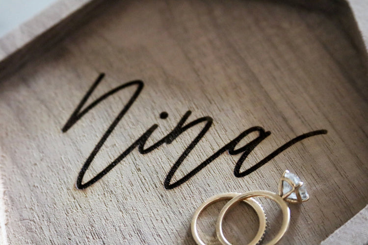 custom calligraphy hexagon wood jewelry trinket dish