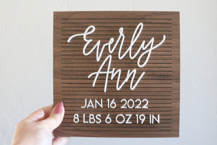 custom faux wood letter board | baby stats announcement