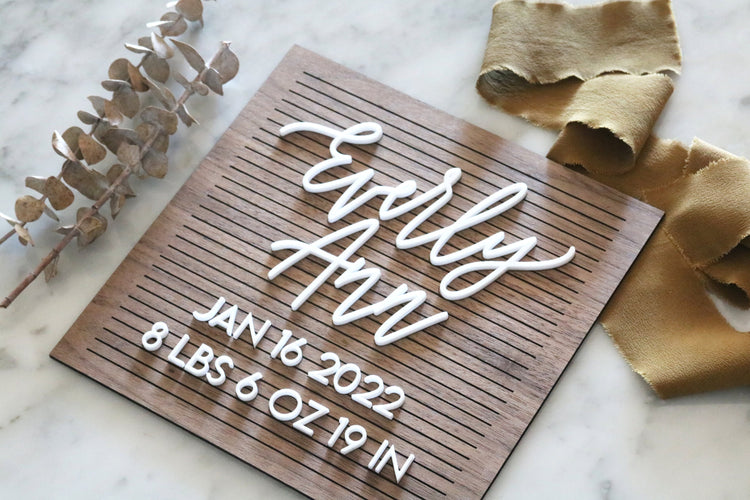 custom faux wood letter board | baby stats announcement