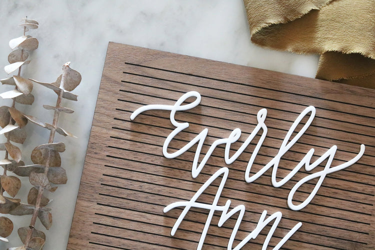 custom faux wood letter board | baby stats announcement