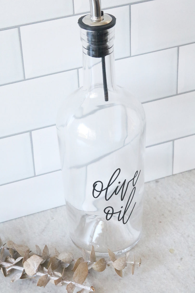 custom calligraphy clear olive oil bottle | choose your lettering
