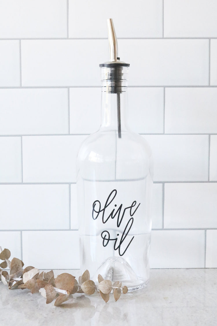 custom calligraphy clear olive oil bottle | choose your lettering