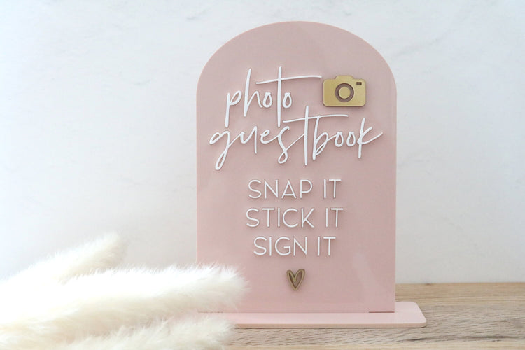 acrylic arch photo guestbook sign | acrylic wedding sign | wedding decor | arched | wedding reception | acrylic | gift table | cards | book