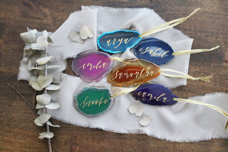 custom christmas calligraphy ornament agate slice | LARGE