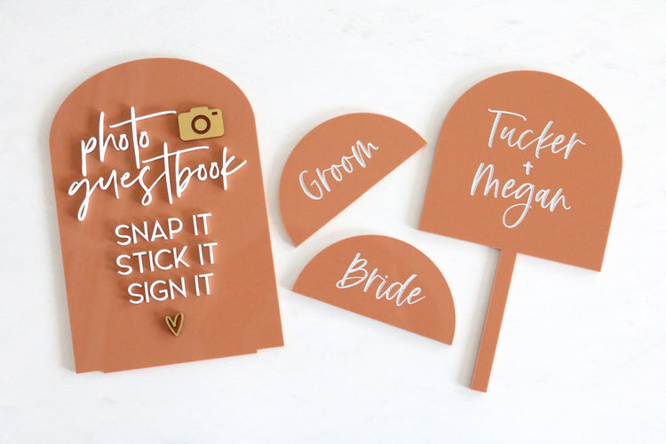 acrylic arch photo guestbook sign | acrylic wedding sign | wedding decor | arched | wedding reception | acrylic | gift table | cards | book