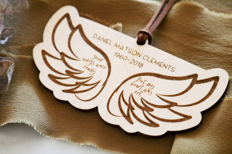 custom wings memorial wood christmas ornament