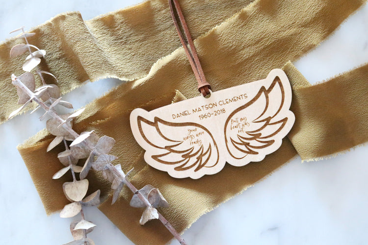 custom wings memorial wood christmas ornament