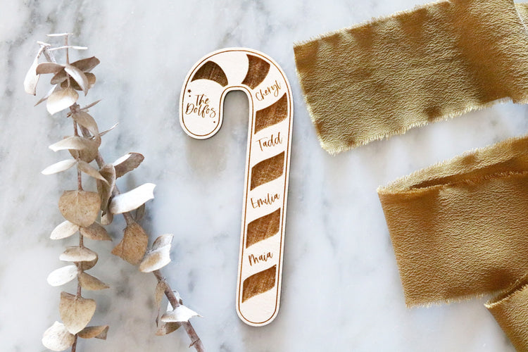 custom candy cane family wood christmas ornament