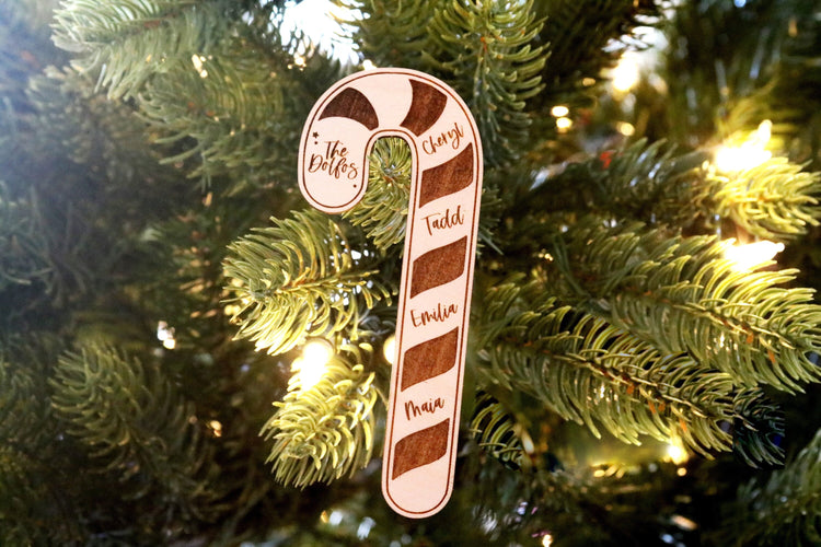 custom candy cane family wood christmas ornament