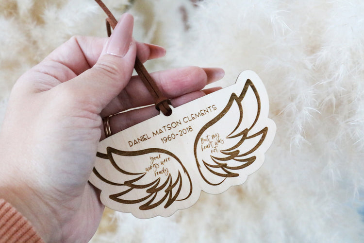 custom wings memorial wood christmas ornament