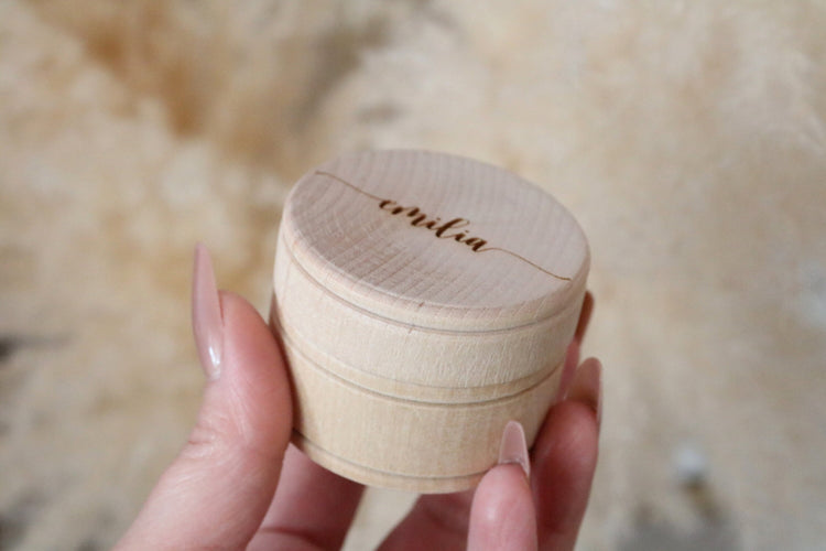custom name round wood jewelry trinket box | personalized