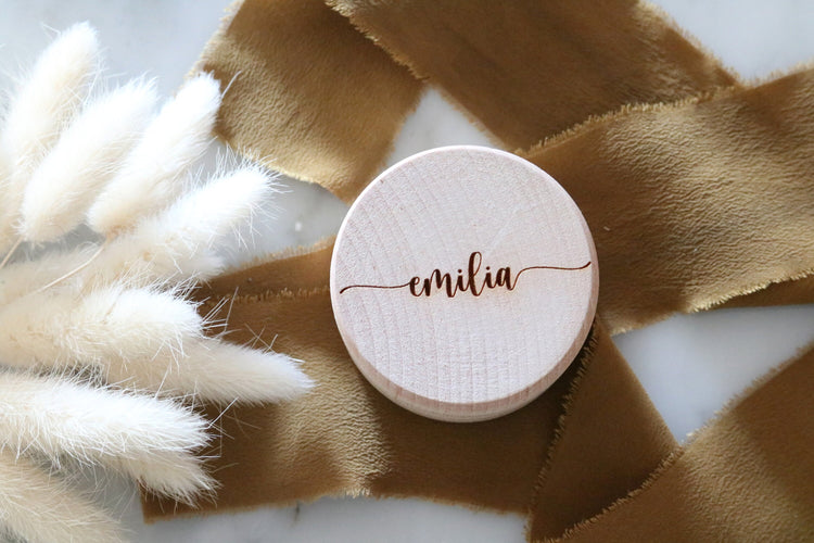 custom name round wood jewelry trinket box | personalized
