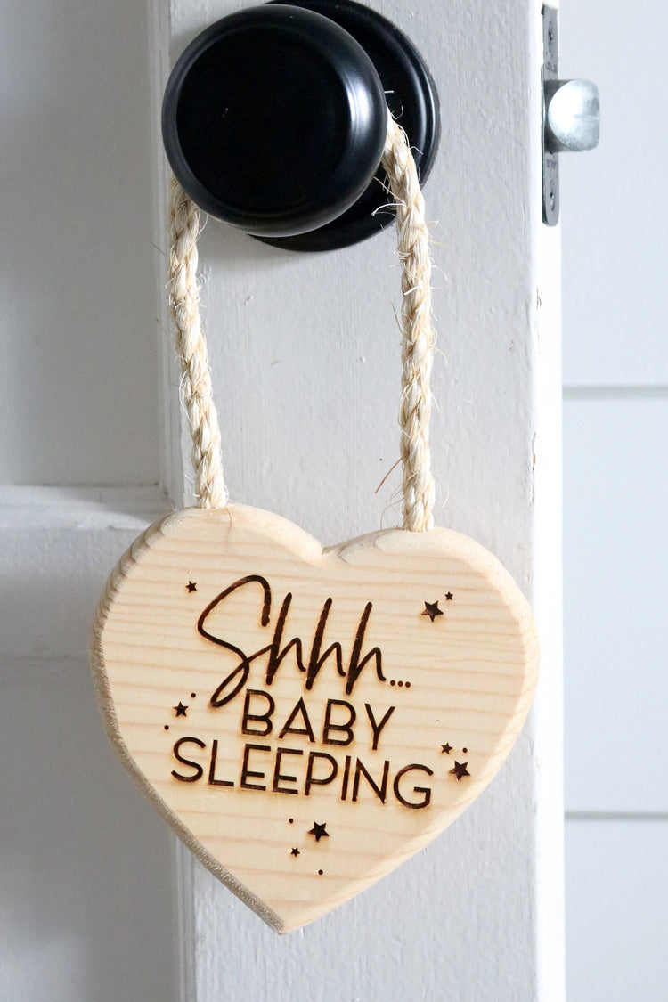 shhh baby sleeping wood door hanger sign