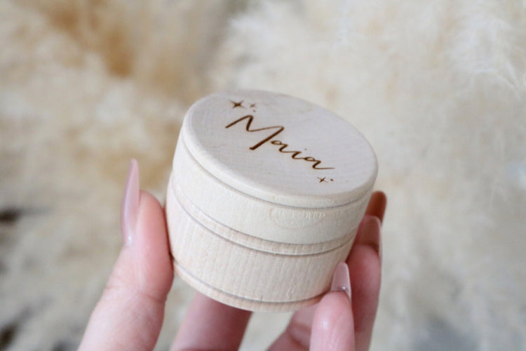 custom name round wood jewelry trinket box | personalized