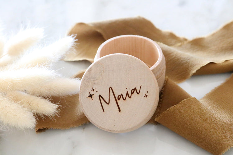 custom name round wood jewelry trinket box | personalized