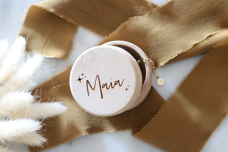custom name round wood jewelry trinket box | personalized