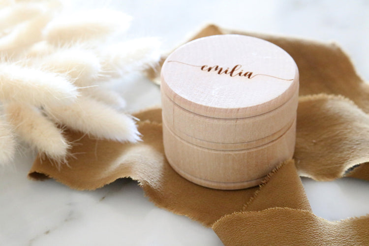 custom name round wood jewelry trinket box | personalized