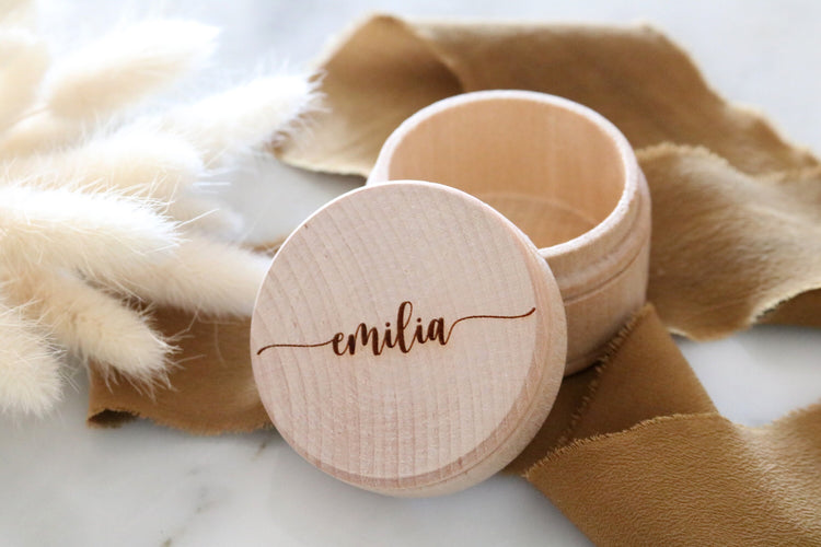 custom name round wood jewelry trinket box | personalized