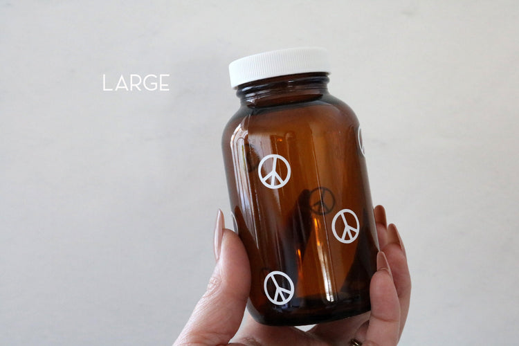 peace sign amber glass pill bottle | CHOOSE YOUR SIZE