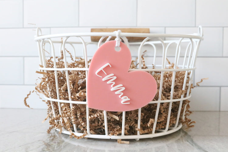custom heart acrylic basket name tag