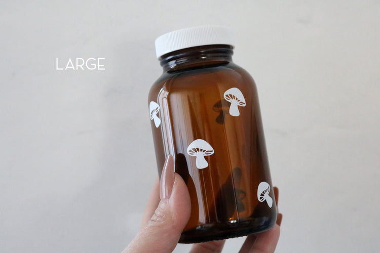 mushroom amber glass pill bottle | CHOOSE YOUR SIZE