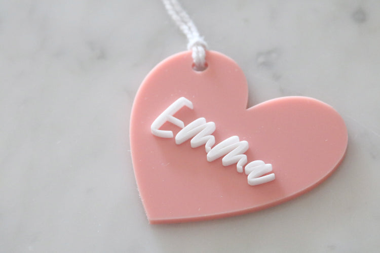 custom heart acrylic basket name tag