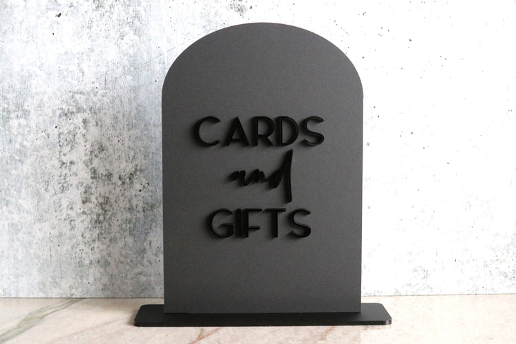 acrylic arch cards and gifts sign | matte black