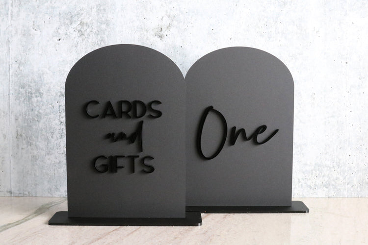 acrylic arch cards and gifts sign | matte black