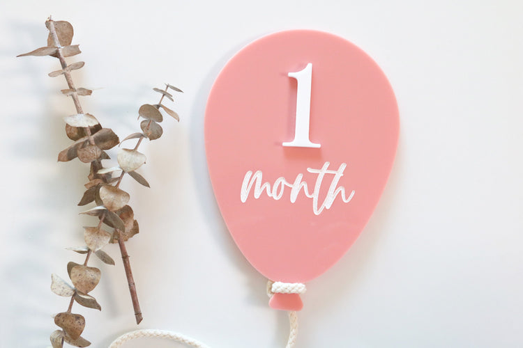 acrylic balloon baby age monthly milestone sign | baby gift | keepsake | baby shower | first year | month | new baby | engraved | age marker