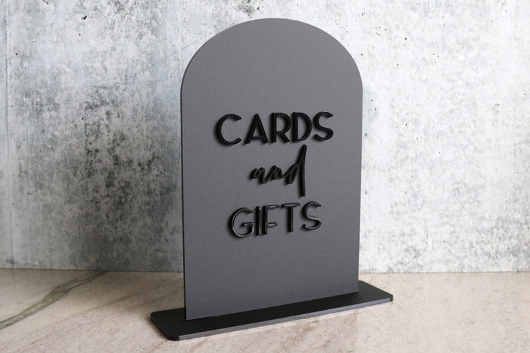acrylic arch cards and gifts sign | matte black