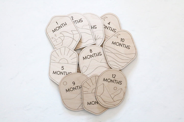 set of wood boho baby age monthly milestone signs