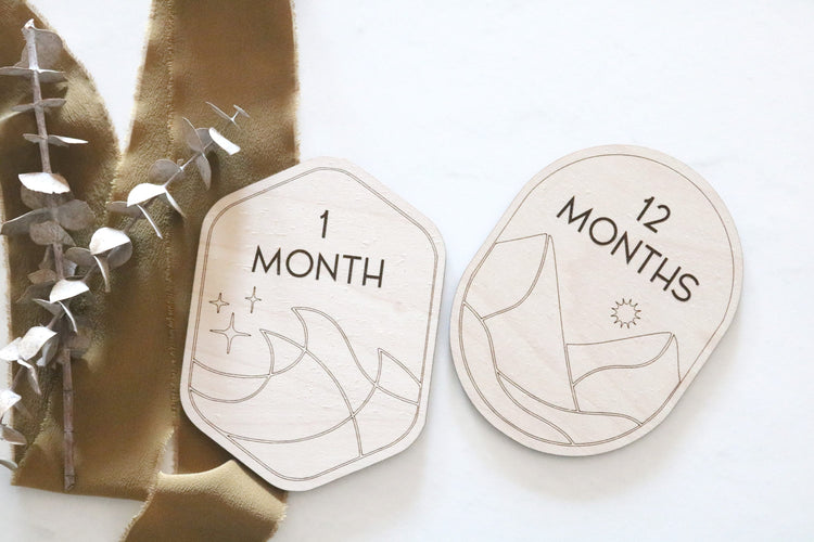 set of wood boho baby age monthly milestone signs